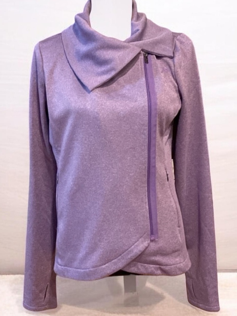 HEAD Purple Asymmetrical Zip Up Moto Active Jacket Wide Rib Collar Womens Medium